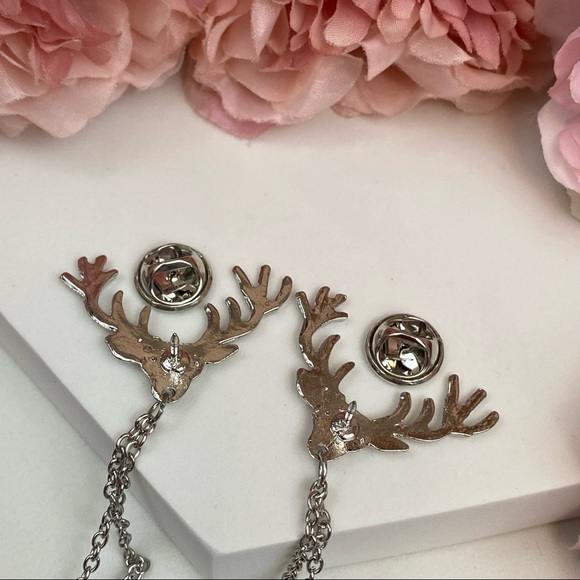 Retro Double Chain Deer Head Collar Lapel Pin - Picture 15 of 16